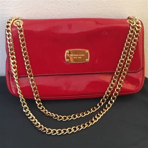 michael kors red patent leather handbags|Michael Kors chain link necklace.